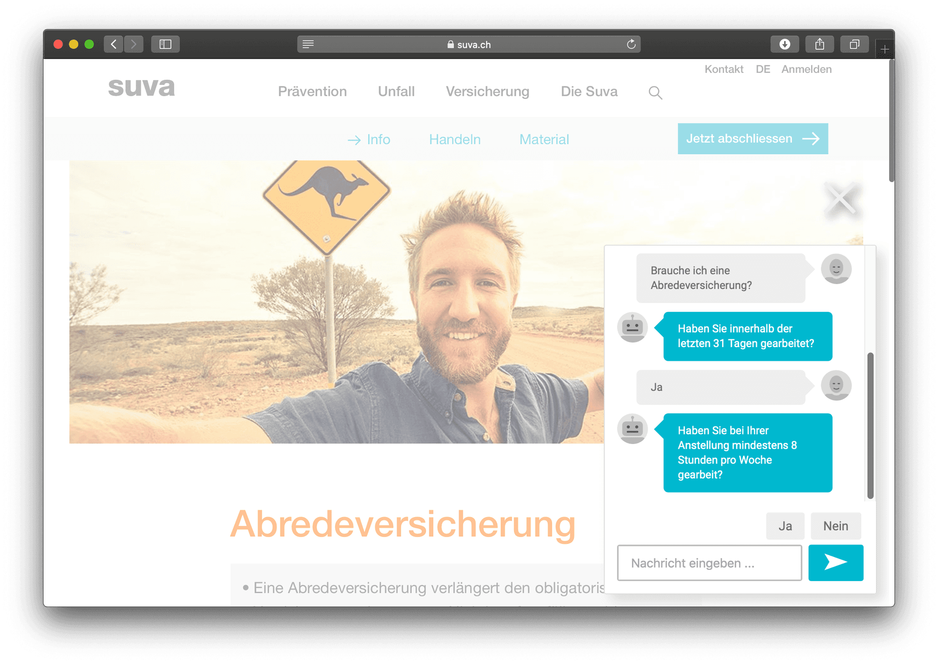 Hier sieht man den Suva Chatbot, entwickelt von der Apptiva AG.