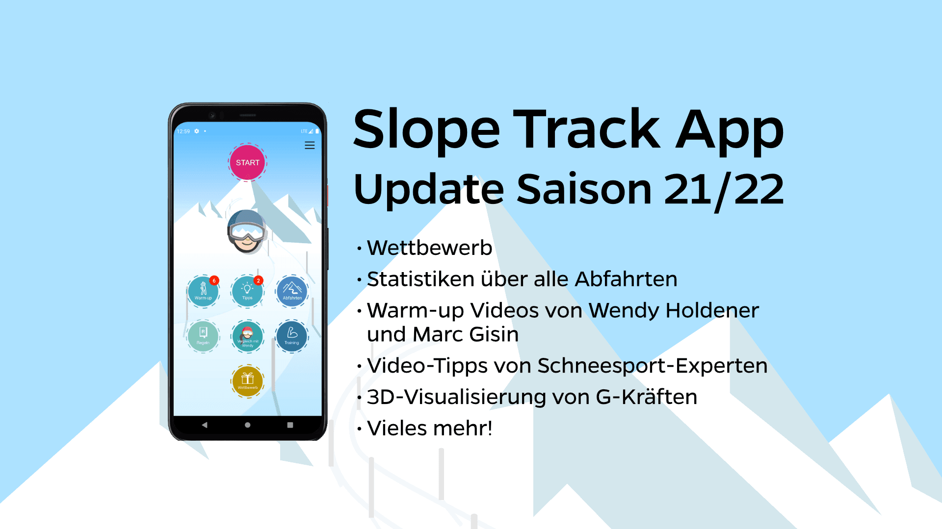 Hier sieht man die Updates von der Slope Track App 2021/2022.