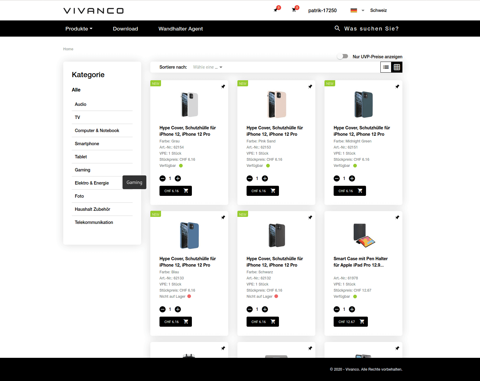 Hier sieht man den Vivanco Webshop, entwickelt von der Apptiva AG.